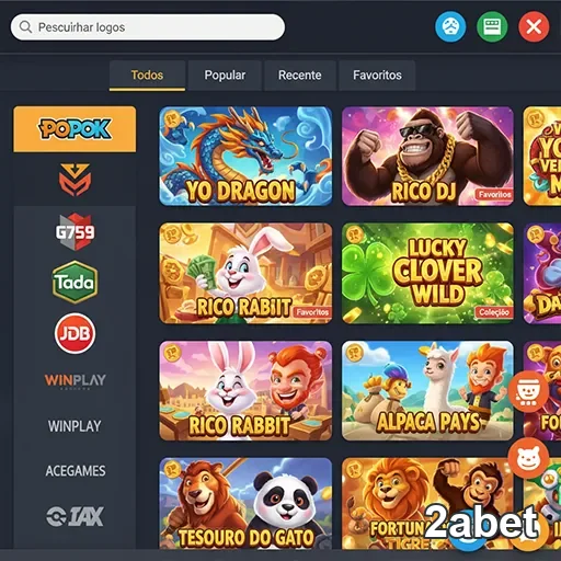 Interface do aplicativo 2abet com jogos populares de cassino.