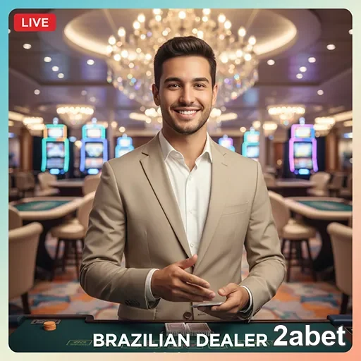 Dealer brasileiro ao vivo na 2abet, mostrando a interação com jogadores.