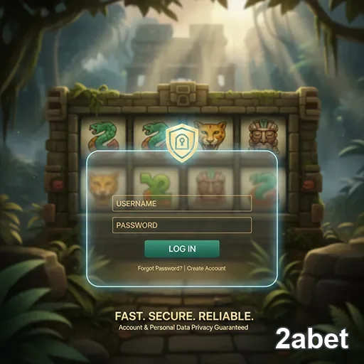 Tela de login da 2abet com slots e segurança visíveis.