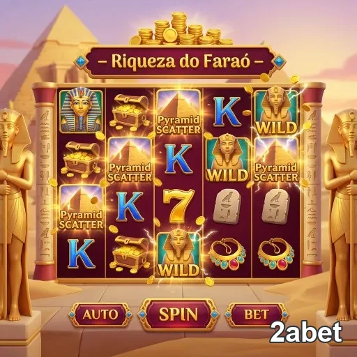 Tela da slot Riqueza do Faraó na 2abet com símbolos.