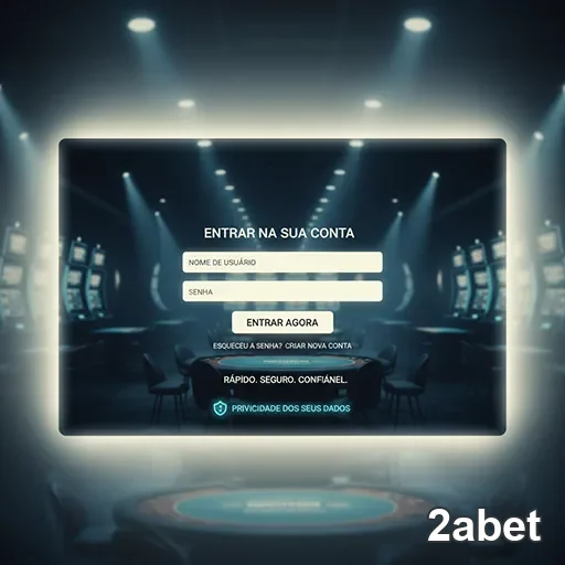 Tela de login da plataforma 2abet com mesa de jogos ao fundo